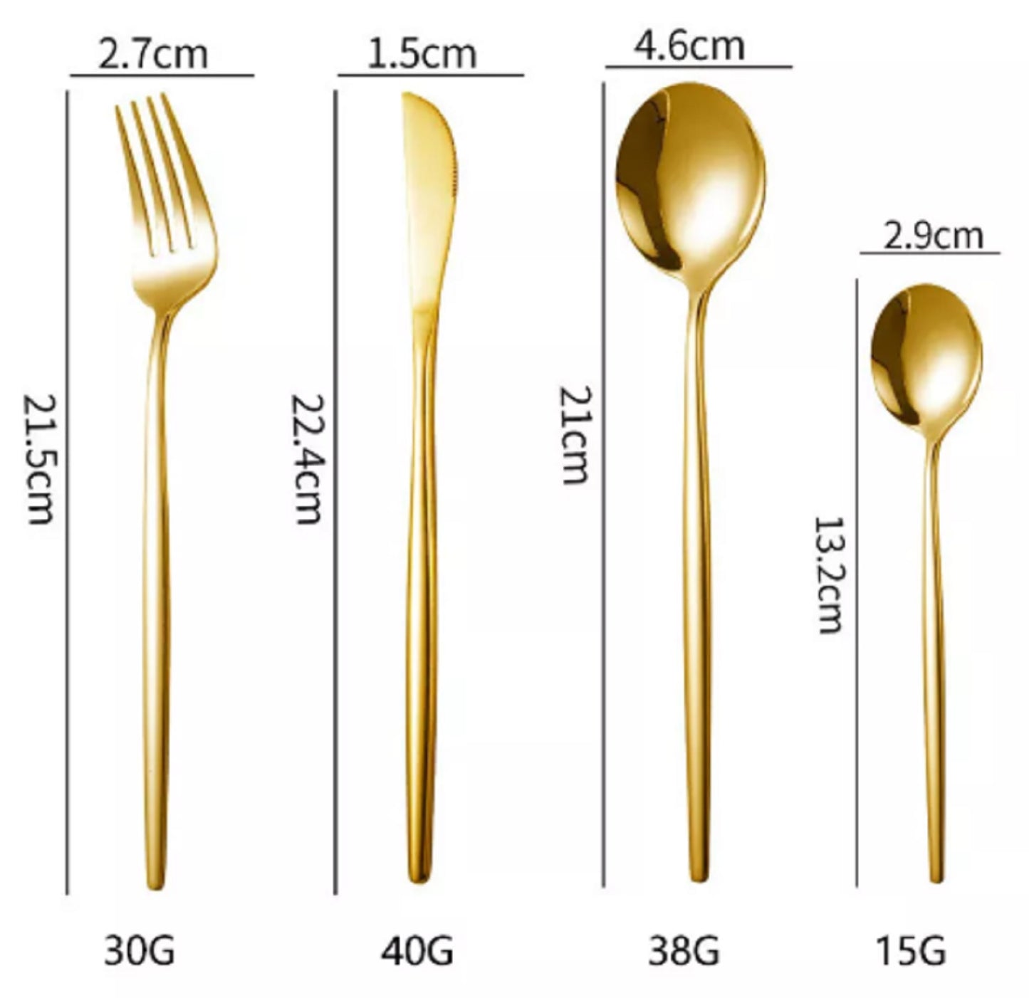 Set couverts de table 6 personnes dorés poli brillant, ensemble de couverts inox 24 pièces, Comprend des couteaux/ fourchettes/ cuillères, fini mat et lavable au lave-vaisselle, facile à nettoyer